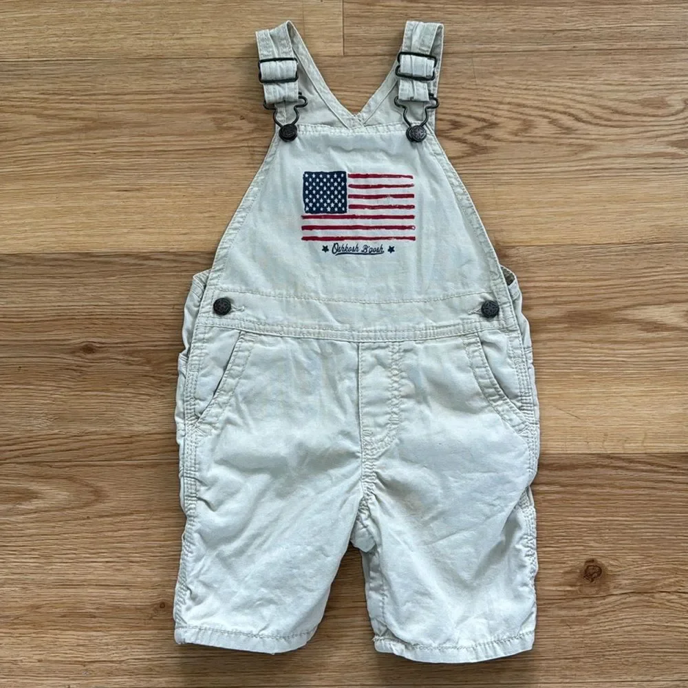 Oshkosh B'Gosh Vintage American Flag Shortails Overalls 24M